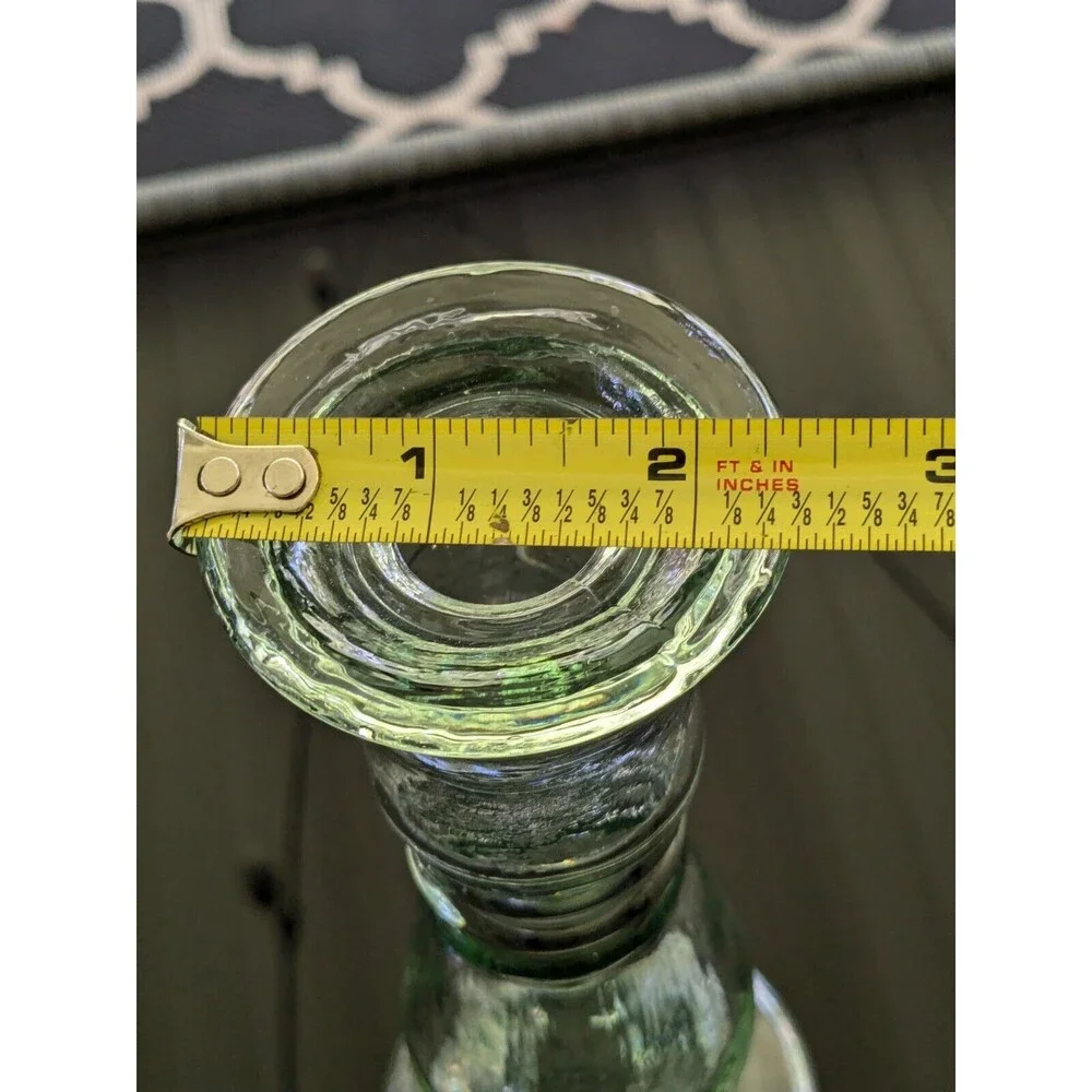 Antique Look Glass Candlestick/Bud Vase Green Tinted Thick 8